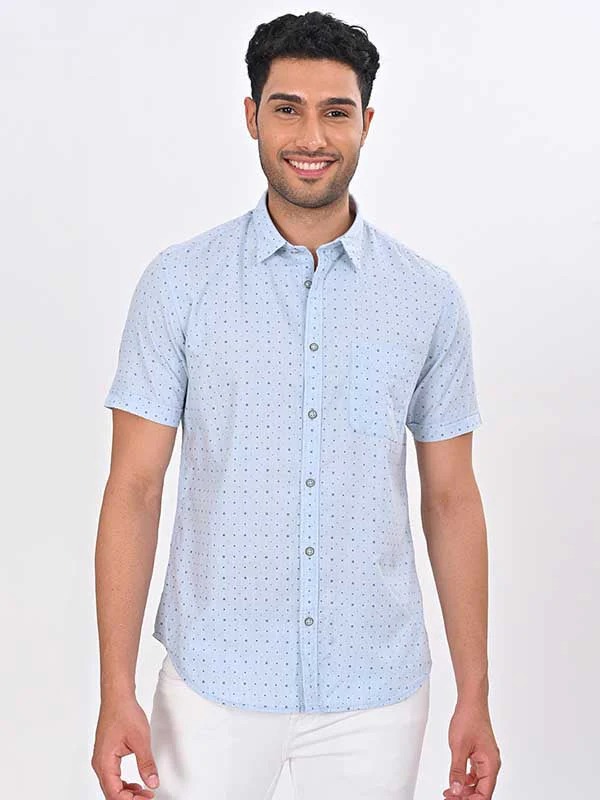 Indian Terrain Men's Regular Fit Half Sleeve Printed Blue Shirt